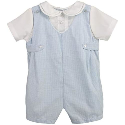 Baby Boys' Side Tab Pintuck Gingham Romper, Blue