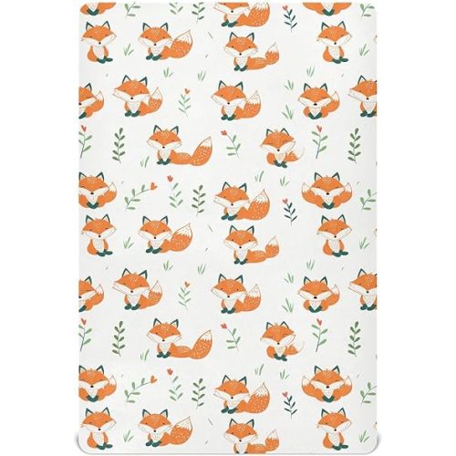 Cute Fox Crib Sheets for Boys Girls,Baby Soft Fitted Crib Sheet for Standard Crib Mattress, Toddler Bed Sheets 52"x 28" 21344549