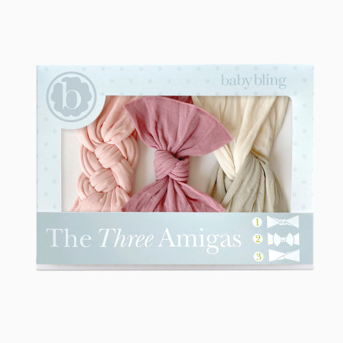 Baby Bling The Three Amigas Headband Bow Gift Set (3 Pack) - Mauve/Rose Quartz Dot/Mushroom + Oat