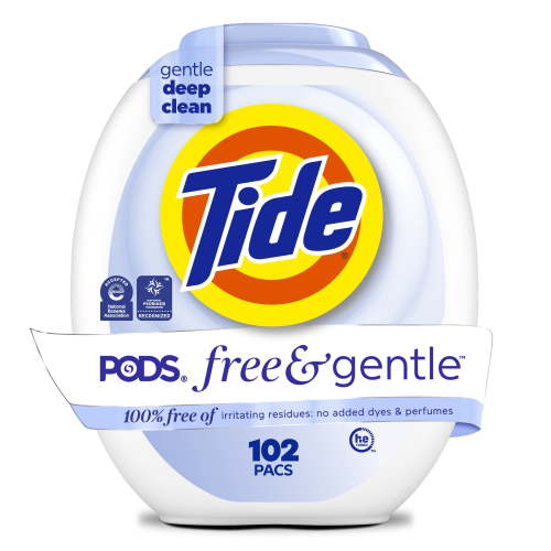 Tide, Laundry Detergent Pods, 102 ct, Free and Gentle Unscented