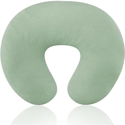 Hooyax Muslin Nursing Pillow Cover, Soft Breathable Feeding Slipcover for Breastfeeding Moms, Stretchy Removable Infant Pillow Cover for Boy and Girls (Green)