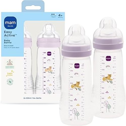 MAM 11oz Natural Flow Active Anti-Colic Baby Bottle, 4+ Mths, 2 Pack