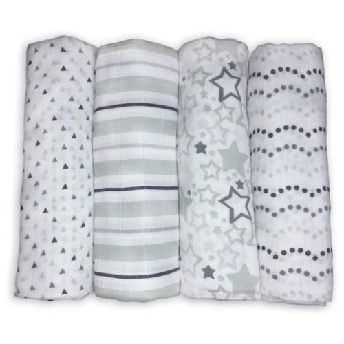 Swaddledesigns Cotton Muslin Swaddle Blankets - Starshine Shimmer - 4pk - Sterling Gray