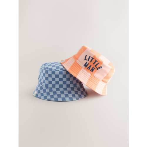 Orange Stripe / Blue Checkerboard Baby Bucket Hats 2 Pack (0mths-2yrs)