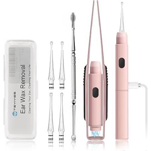 Ear Wax Removal with Light, Earwax Removal Kit Upgraded All in One Rechargeable Ear Cleaning Kit with Light/Ear Pick Digger/Ear Tweezers/Spiral Spring Ear Spoon for Adults Kids