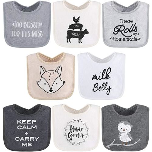 The Peanutshell Terry Bib Set for Baby Boys or Girls, 8 Pack Unisex Set for Feeding, Teething, Drooling