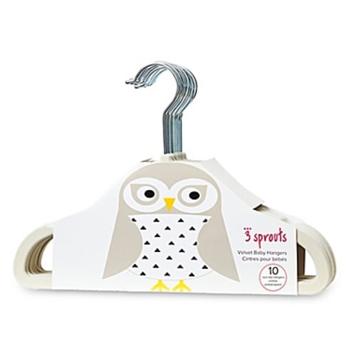 3 Sprouts 10-Pack Owl Flocked Children's Hangers in Ivory