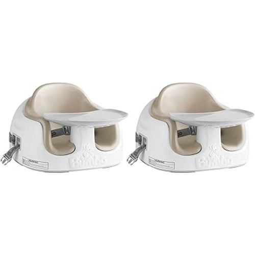 Bumbo Baby Toddler Adjustable 3 in 1 Multi Seat High Chair and Booster Seat with Removable Tray and Buckle Strap for Toddlers 1 to 3, Taupe (2 Pack)