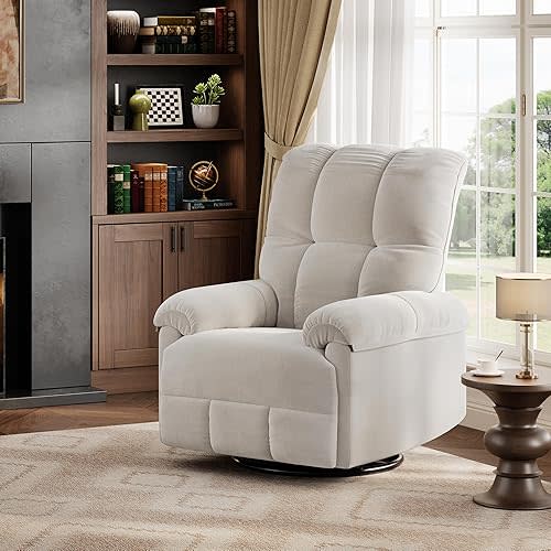 GarveeHome Power Recliner Chair, 360° Swivel Rocker Glider Nursery Chair with Padded Armrest and Deep Seat, Chenille Upholstered Reclining Sofa Chair for Living Room, Bedroom and Nursery (Cream)