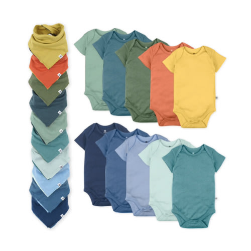 20-Pack Organic Cotton Short Sleeve Bodysuit & Bandana Bib Burp Cloth | Honest Baby Clothing