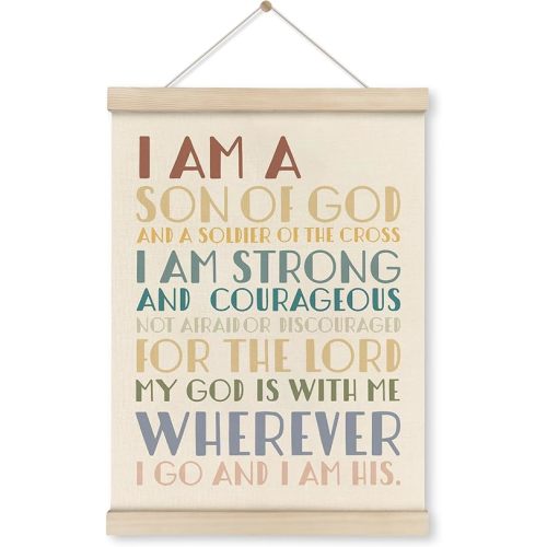 HRQKO Christian I am a Son of God Wall Art Poster Hanger Frame, Boho Neutral Scripture Wall Decor Posters with Wooden Frames, Bible Quotes Wall Hanging Banner Decor for Nursery Boys Room, 12x16 Inch