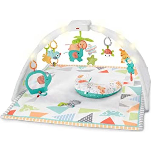 Fisher-Price Safari Music & Lights Gym tummy time playmat with take-along toys for newborns from birth and older