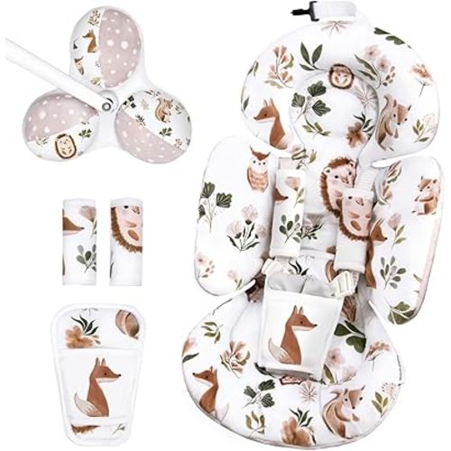 Infant Insert Compatible with 4moms Mamaroo Swing, Including 3 Replacement Toys, Reversible Newborn Insert Head Body Support for Baby Car Seat, Breathable Soft Fabric (Leaf)