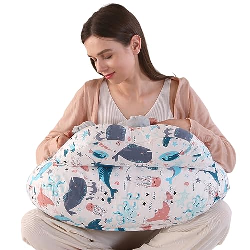 BATTOP Nursing Pillow for Breastfeeding,Baby Feeding Pillow,with Adjustable Waist Strap,Removable Slipcover,Breastfeeding Pillows for More Support for Mom and Baby,Plus Size,Extra Pillow on Top