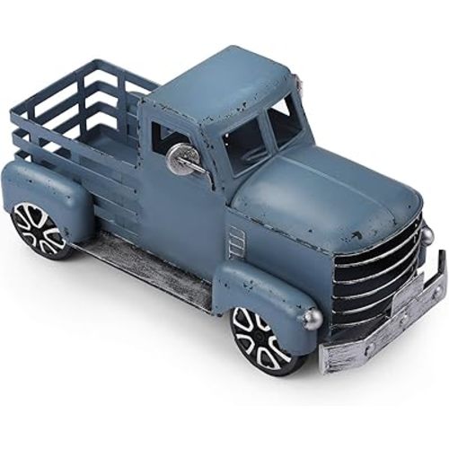 Blue Truck Decor Metal Small Cute Farm Car Decor Vintage Tree Flowers Handcrafted Decor Blue Metal Car Gift Boxes Pickup Truck Model