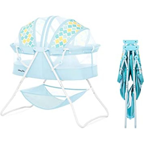 Dream On Me Karley Bassinet in Pink, Lightweight Portable Baby Bassinet, Quick Fold and Easy to Carry, Adjustable Double Canopy, Indoor and Outdoor Bassinet with Large Storage Basket.