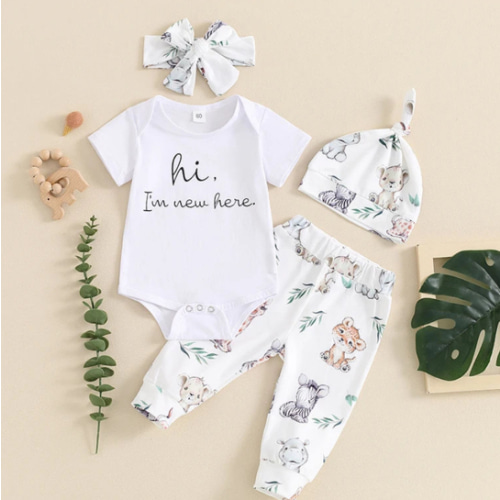 HI I'M NEW HERE Baby Animals Outfit - Hazel & Bo