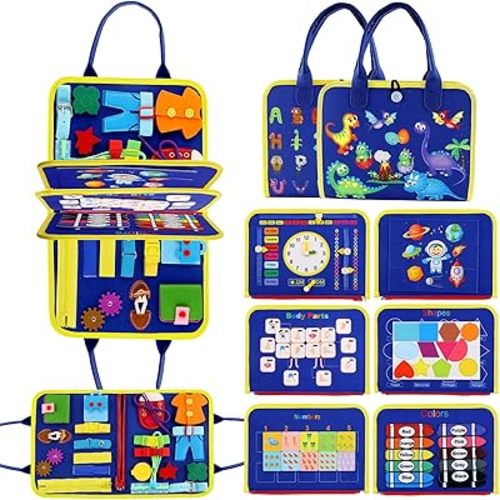 LANNEY Toddler Busy Board Montessori Toys for 1 2 3 4 Year Old, Busy Book for Toddlers Sensory Board Educational Activities Learning Fine Motor Skills, Travel Toys Boys and Girls Gifts
