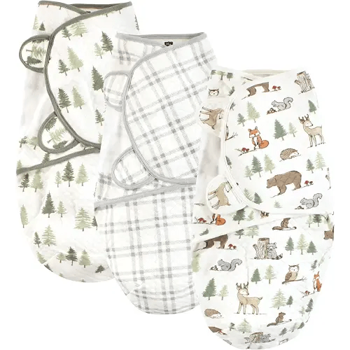 Hudson Baby Unisex Baby Quilted Cotton Swaddle Wrap 3pk, Forest Animals, 0-3 Months