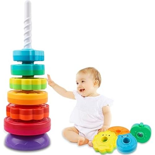 LBAIBB Spinning Stacking Toys,Spin Toy for Toddlers 1-3,Montessori Toys for 1 Year Old,Rainbow Spin Tower,Autism Sensory Learning Toy,Suitable for Gifts for Boys and Girls