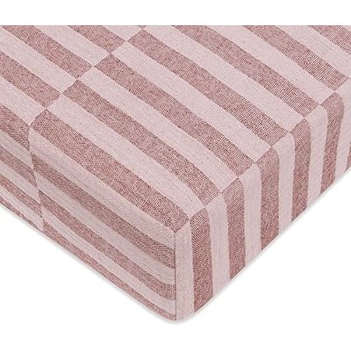 Babyletto 100% Organic Cotton Crib Sheet, GOTS-Certified, Fitted 360°, Ultra-Soft and Breathable Muslin - Maroon Offset Stripe