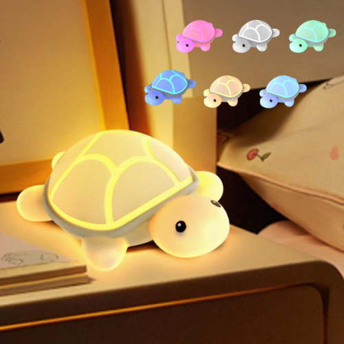 A LED Turtle Night Light for Kids, 3 Level Dimmable Nightlight,7 Colours Cute Lamps Silicone Squishy Light Up Turtle,Rechargeable Bedside Touch Lamp for Bedroom Decor,Boys and Girls Gifts (White)