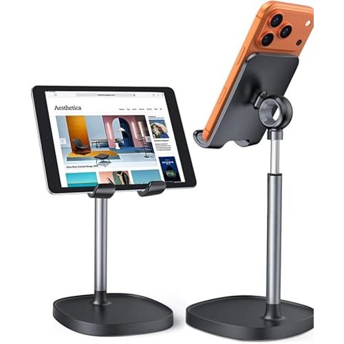 LISEN Cell Phone Stand Phone Holder for Desk Office Decor, Office Desk Accessories Women PC Gaming Essentials iPhone Stand Gadgets Men Gifts for Kids Fit OtterBox Case Switch iPad Air Tablet 4-10 in