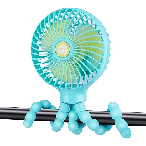 Portable Stroller Fan,With Flexible Tripod and 3 Speeds Clip On Car Seat Fan Mini Small Personal Handheld Battery Powered USB Fan, for Pram Crib Bike Treadmill Camping and Student Bed Desk