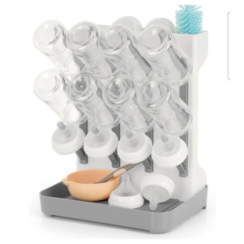 Baby Bottle Drying Rack, Space Saving Baby Bottle Organizer for Countertop Large Bottle Storage Holder 12 Bottles & Baby Accessories Grey