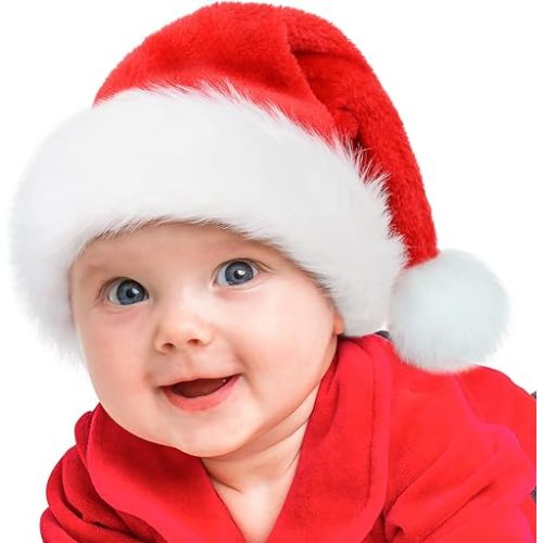 RJVW Christmas Hat, Santa Hat for Kids & Baby, Xmas Hat,Unisex Velvet Classic Santa Claus Hat for New Year Party