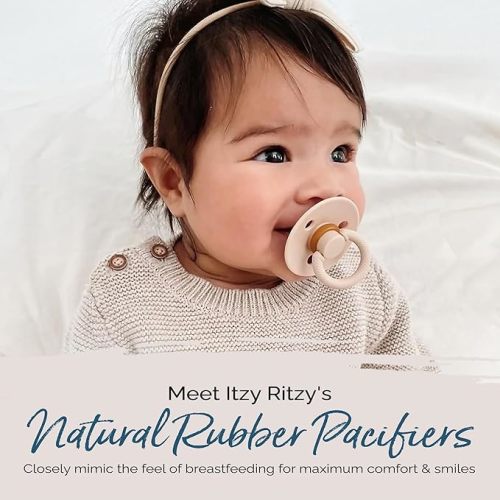 Itzy Ritzy Natural Rubber Pacifiers, Set of 2 – Natural Rubber Newborn Pacifiers with Cherry-Shaped Nipple & Large Air Holes for Added Safety; Set of 2 in Coconut & Toast, Ages 0 – 6 Months - Coconut/Toast - 2 Count (Pack of 1)