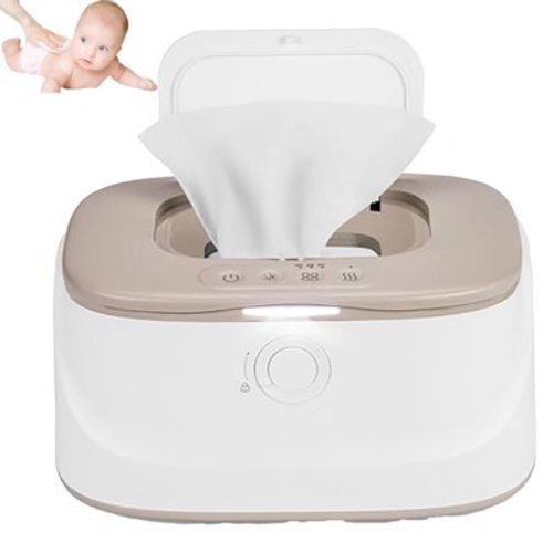 Baby Wipe Warmer with Innovative Spring & Child Lock Design, Large Capacity Wipes Dispenser, 3 Modes of Temperature Heating Control, Diaper Wipe Warmer with Night Light (White+Grey)