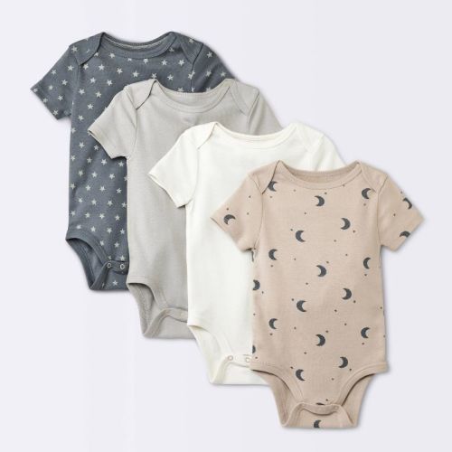 Baby 4pk Short Sleeve Moons Bodysuit - Cloud Island™ Gray 0-3m