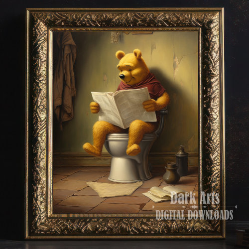 Winnie the Pooh Funny Bathroom Loo Sign Poster, Digital Painting Wall Decor, Printable Wall Art, Wall Decor, Digital download