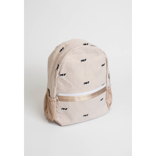 Tan Stripe Embroidered Backpack