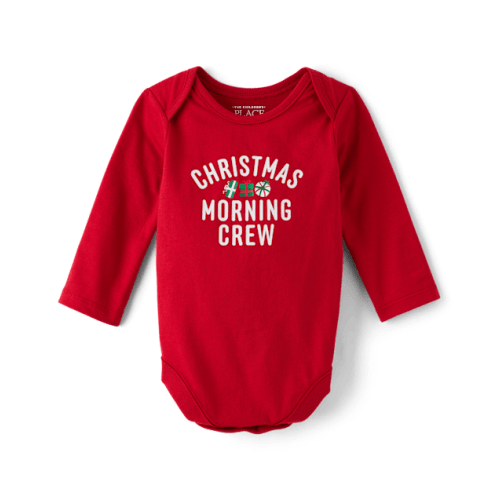 Baby Christmas Matching Family Morning Crew Graphic Bodysuit - Red