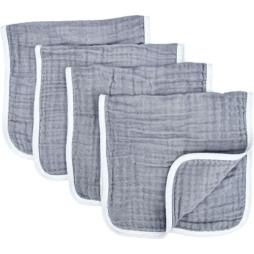 Muslin Burp Cloths Large 20 by 10 Inches 100% Cotton 6 Layers Extra Absorbent and Soft (Grey)