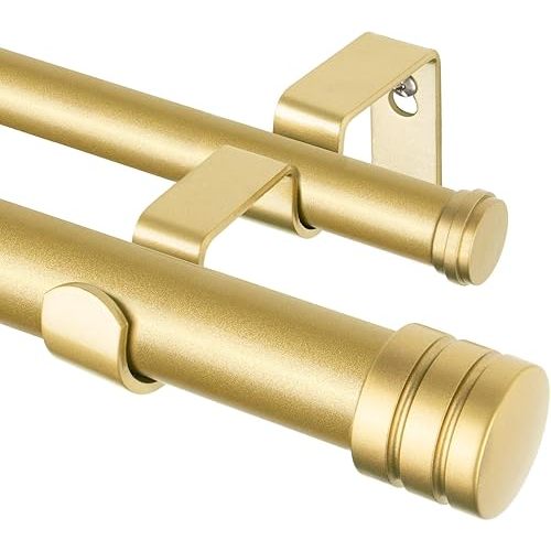 TONIAL1 Inch Double Curtain Rods for Windows 66 to 120 Inches, Heavy Duty Decorative Drapery Rod 32 to 144 Inches with Classic Cap Finial, Gold