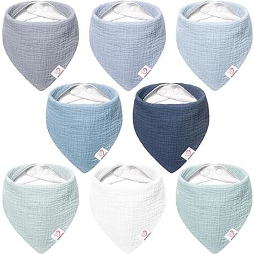 Bearmoss Muslin Baby Bibs 8 Pack 100% Cotton Baby Bandana Drool Bibs for Unisex Baby Girls Boys Drooling and Teething