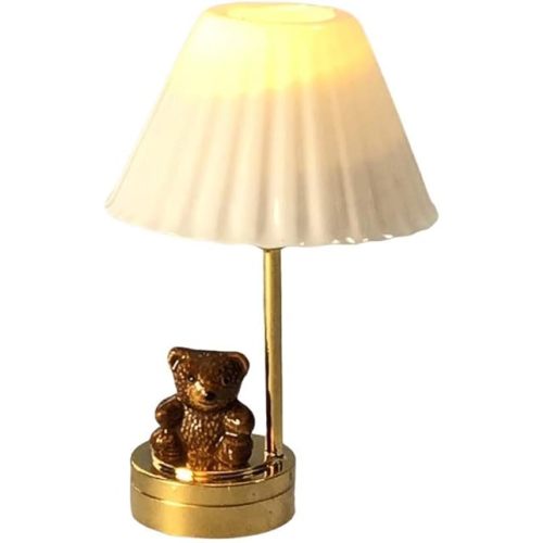 Melody Jane Dollhouse Teddy Bear Nursery Table Lamp White Shade Brass LED Battery Lighting
