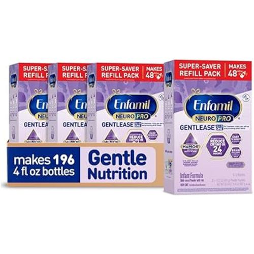 Enfamil NeuroPro Gentlease Baby Formula, Brain Building DHA, HuMO6 Immune Blend, Designed to Reduce Fussiness, Crying, Gas & Spit-up in 24 Hrs, has Prebiotics to Promote Softer Stools, Baby Milk, 30.4 Oz (Pack of 4)