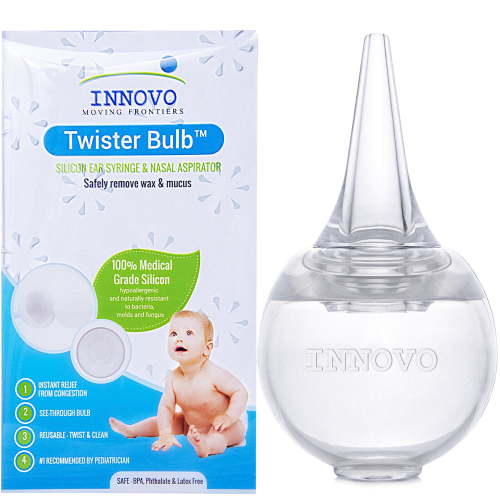 FSA/HSA Eligible, Innovo Twister Bulb Baby Nasal Aspirator and Booger Sucker - Hospital Grade Silicon - Non-toxic, Cleanable and Reusable