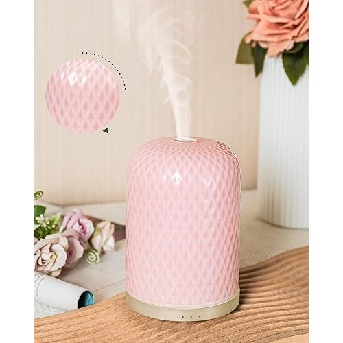 Essential Oil Diffusers,Diffusers for Essential Oils Large Room,110ML Ceramic Diffuser with USB Cable, Warm Ambient Light, Aromatherapy Diffuser Home Decor, Gift Choice, Pink