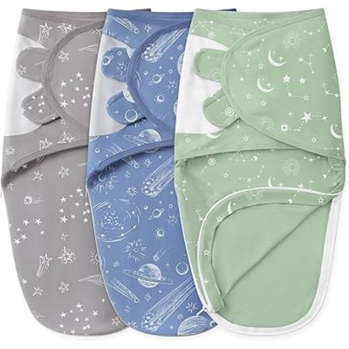 Baby Swaddles for Newborns with Zipper, 100% Cotton Newborn Swaddle Sack, 3 Pack Baby Swaddles 0-3 Months Swaddle Sleep Sack for Newborn Baby Boy Girl Green Constellation