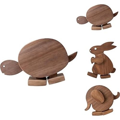 Handmade Walking Wooden Animals Pull and Push Walkable Elephant Pull Along Walking Turtle Mechanical Balance Rabbit Walker Sculpture Wooden Animals Figures Desk Ornament Decor (Turtle)