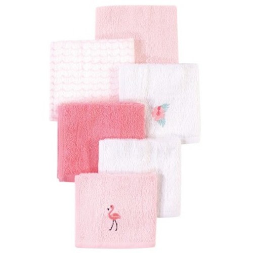 Hudson Baby Infant Girl Super Soft Cotton Washcloths, Flamingo, One Size