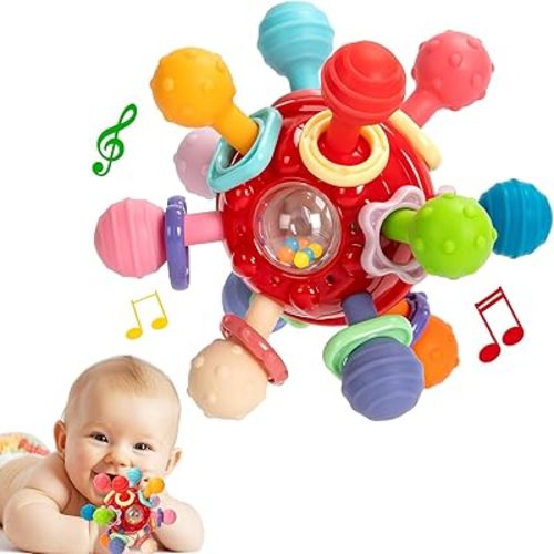 Baby Teething Toys, Baby Teethers Montessori Sensory Toys for 0-6 6-12 Months, Gifts for 1 Year Old Boys Girls Infant Newborn 0 3 6 9 12 18 Months Toys- Red