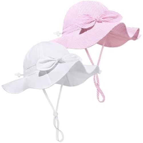 Baby Girl Sun Hat Summer Foldable Beach Hats with UPF50+ Sun Protection Wide Brim Toddler Bucket Hat Cap