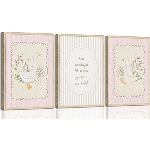 Ijeroain Vintage Pink Silly Goose Wall Art Neutral Floral Print Painting Preppy Aesthetic picture Inspirational Poster Nursery Wall Decor Suitable for Girls Children's Room Home Decoration 12x16in