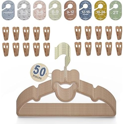 Velvet Baby Hangers with Size Dividers - Baby Hangers with Clips - Toddler Hangers - Baby Clothes Hangers - Baby Velvet Hangers - Baby Hanger - Newborn Hangers - Ganchos para Ropa de Bebe
